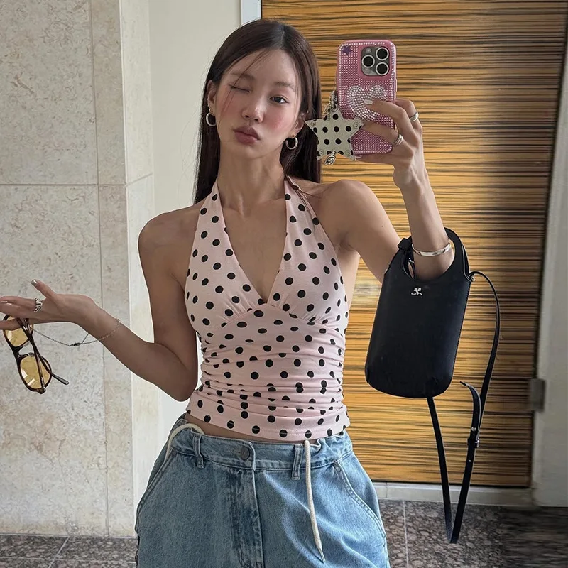 Weird Puss Polka Dot Print Vest Women Y2K Lace-Up Backless Halter v-Neck Skinny Summer Trend Daily Street Basic Chic Tank Tops
Weird Puss Polka Dot Print Vest Women Y2K Lace-Up Backless Halter v-Neck Skinny Summer Trend Daily Street Basic Chic Tank Tops