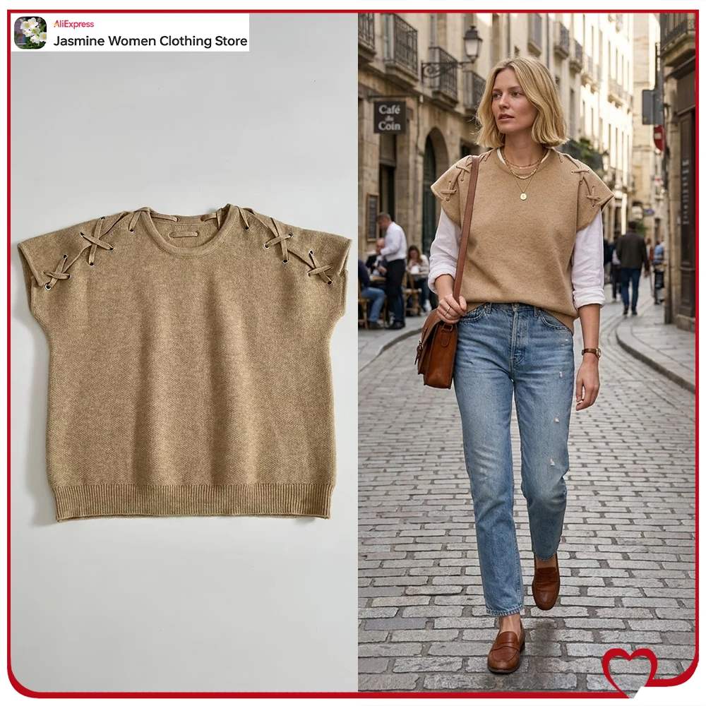 Elegant Chic Women Plain Knit Jumpers with Eyelet Detail on Shoulders New in Round Neck Short Sleeves Sweaters Stylish Knitwears
Elegant Chic Women Plain Knit Jumpers with Eyelet Detail on Shoulders New in Round Neck Short Sleeves Sweaters Stylish Knitwears