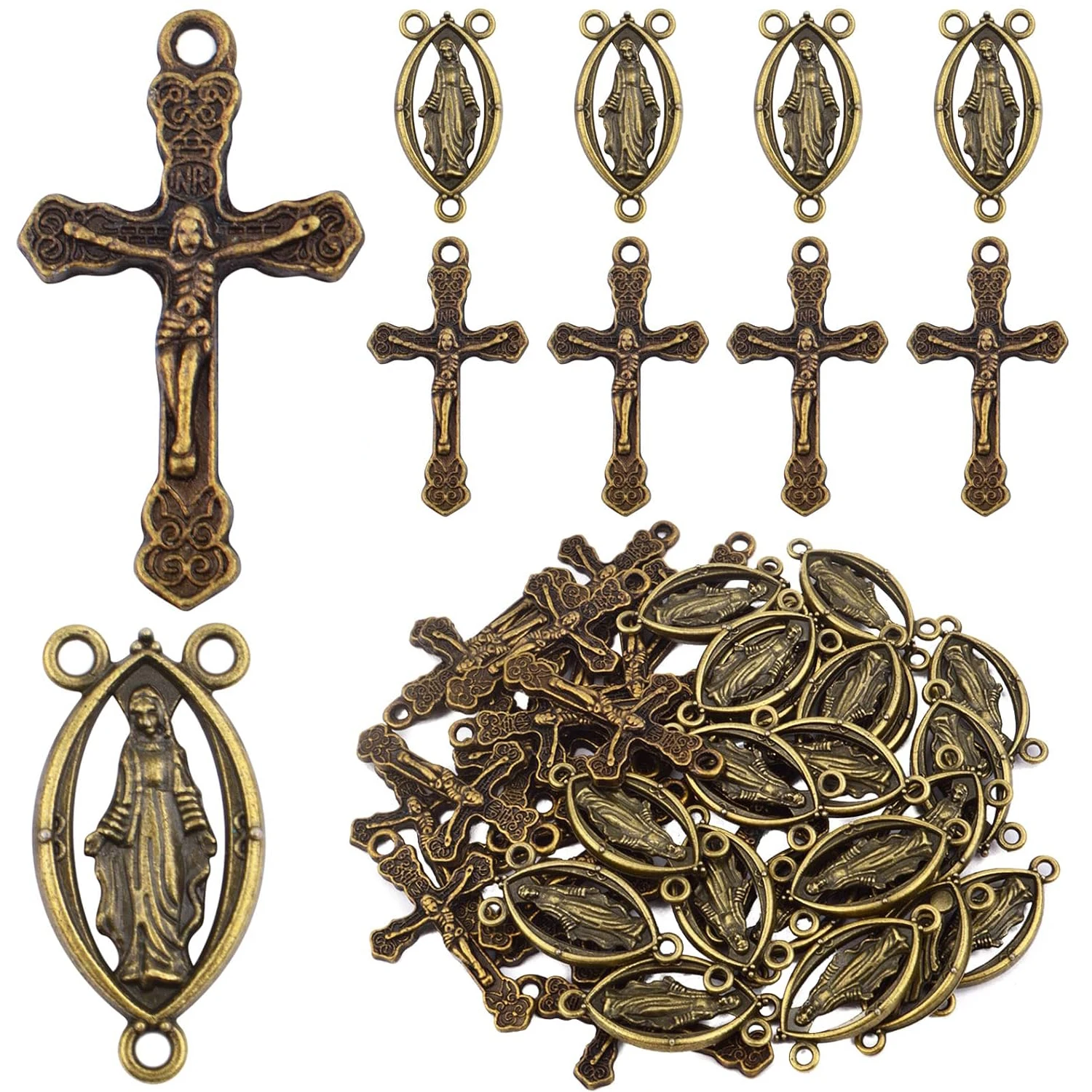 40 шт. подвесок: кресты-розарии, чудотворные медальоны с Мариями, распятия Иисуса и овальные соединительные элементы для изготовления ювелирных изделий своими руками
40 шт. подвесок: кресты-розарии, чудотворные медальоны с Мариями, распятия Иисуса и овальные соединительные элементы для изготовления ювелирных изделий своими руками