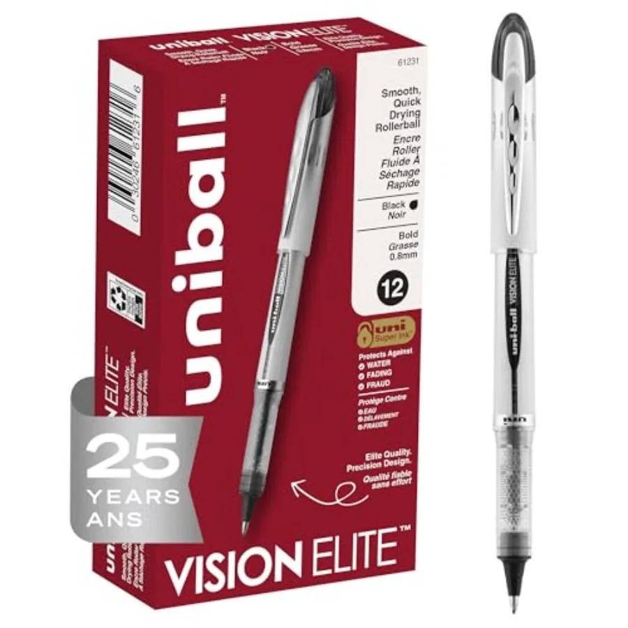 Vision Elite Rollerball Pens Bold Point, 0.8mm, Black, 12 Pack
Vision Elite Rollerball Pens Bold Point, 0.8mm, Black, 12 Pack