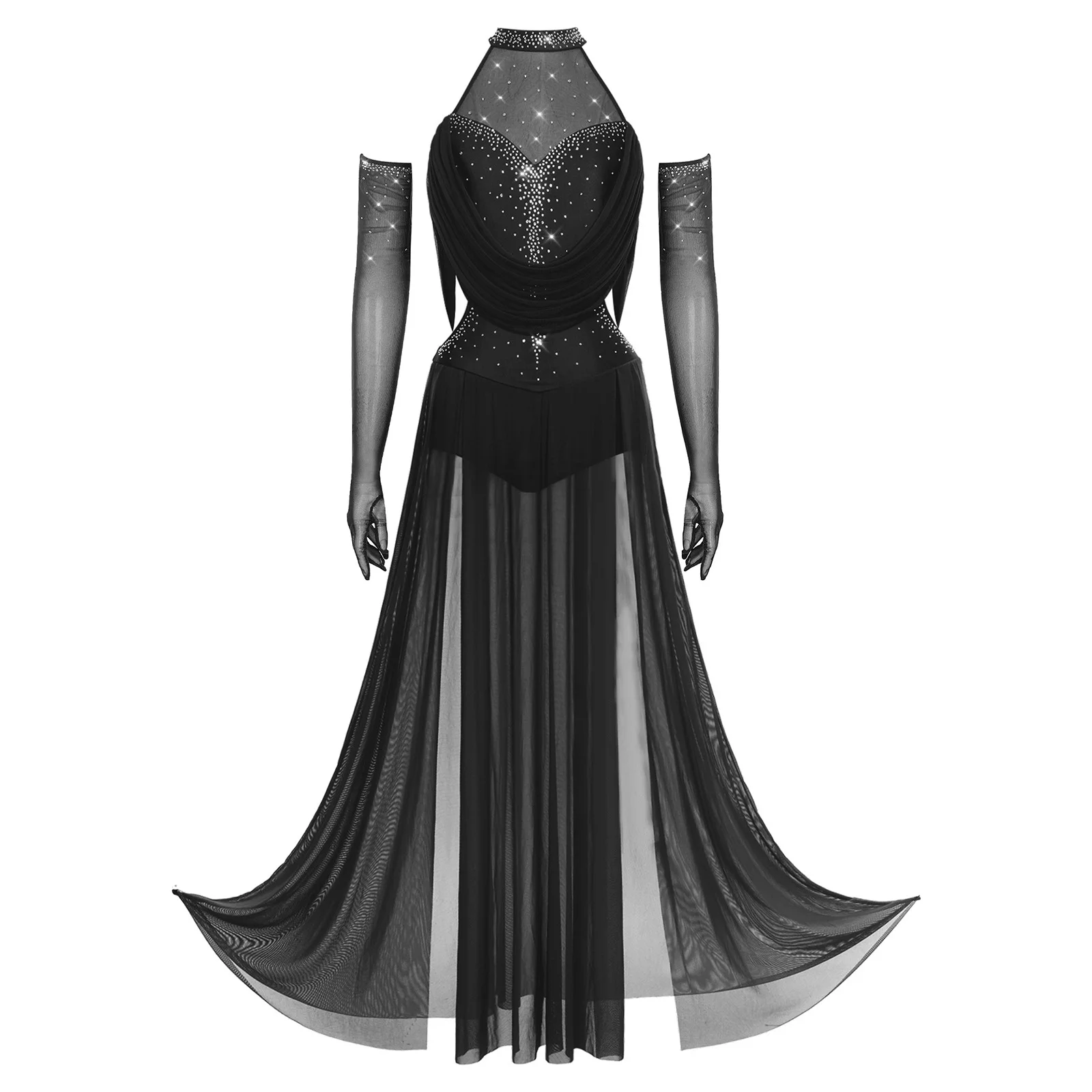 Women Modern Lyrical Dance Skating Gymnastics Ballet Leotard Dress Sleeveless Shiny Rhinestone Split Dresses with Mesh Gloves
Women Modern Lyrical Dance Skating Gymnastics Ballet Leotard Dress Sleeveless Shiny Rhinestone Split Dresses with Mesh Gloves