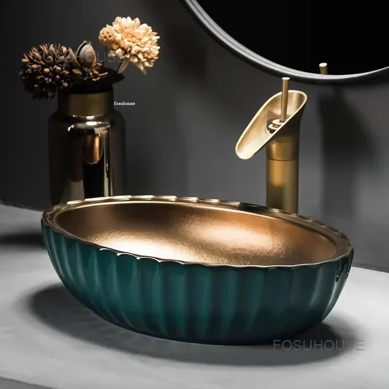 Italian Green Gold Art Bathroom Sinks High-end Hotel Bathroom Washbasins Home art Washing Sink Domestic Luxury Bathroom Basin A
Italian Green Gold Art Bathroom Sinks High-end Hotel Bathroom Washbasins Home art Washing Sink Domestic Luxury Bathroom Basin A