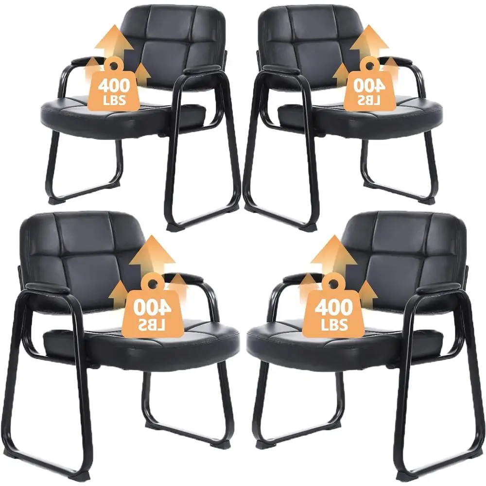 Black 4-Pack Comfortable Waiting Room Chairs with Bonded Leather, Padded Arms, and Sled Base for Office Reception and Conference
Black 4-Pack Comfortable Waiting Room Chairs with Bonded Leather, Padded Arms, and Sled Base for Office Reception and Conference