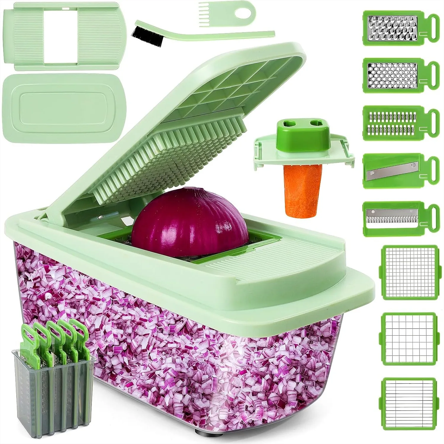 16-in-1 Vegetable Chopper with 8 Blades, Onion Chopper, Slicer Dicer Grater Shredder for Salad, Coleslaw, Meat, Nuts
16-in-1 Vegetable Chopper with 8 Blades, Onion Chopper, Slicer Dicer Grater Shredder for Salad, Coleslaw, Meat, Nuts