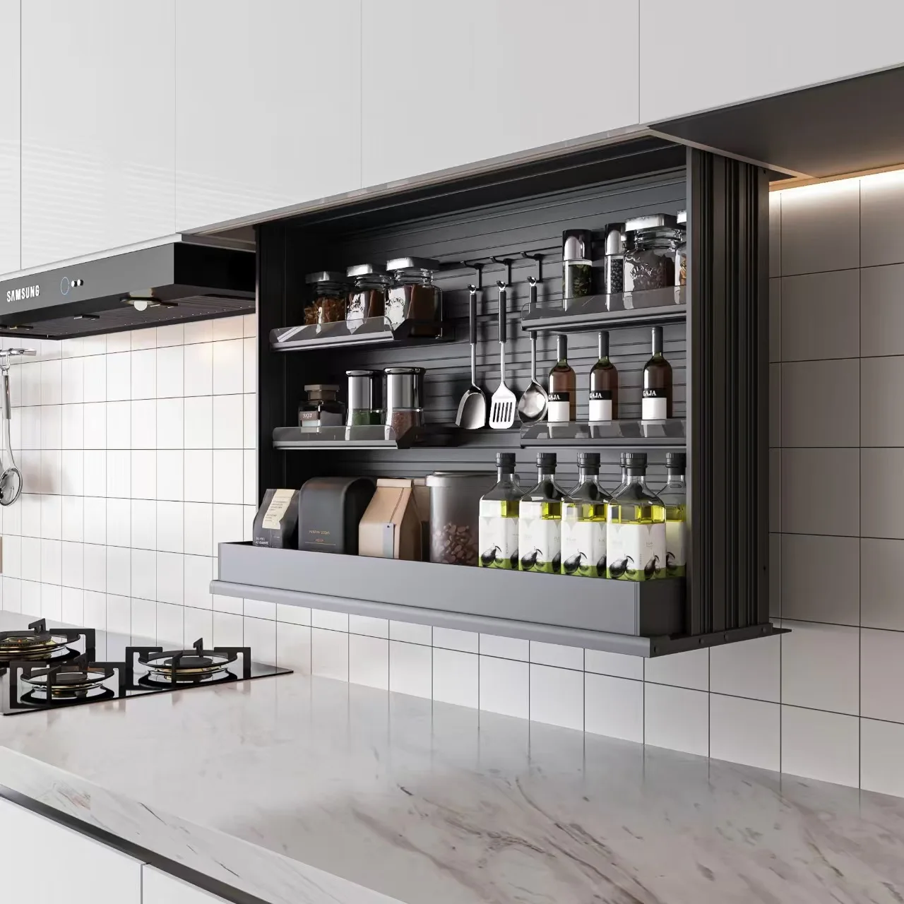 Electric voice control voice intelligent lift basket touch multi-function kitchen cabinet storage seasoning rack bowl basket
Electric voice control voice intelligent lift basket touch multi-function kitchen cabinet storage seasoning rack bowl basket