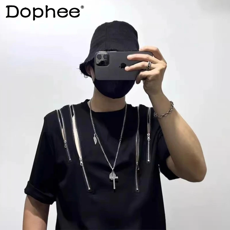 Korean Dark Fashion Irregular Zipper Splicing Slit Short-sleeved Men's Handsome Teenagers Loose Casual Tooling T-shirt
Korean Dark Fashion Irregular Zipper Splicing Slit Short-sleeved Men's Handsome Teenagers Loose Casual Tooling T-shirt