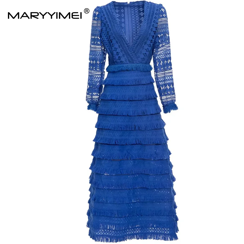 MARYYIMEI Solid Long-Sleeved Fungus Dress For Women V-Neck Hollow Out Fashion Casual Basic Striped Cake Dresses
MARYYIMEI Solid Long-Sleeved Fungus Dress For Women V-Neck Hollow Out Fashion Casual Basic Striped Cake Dresses