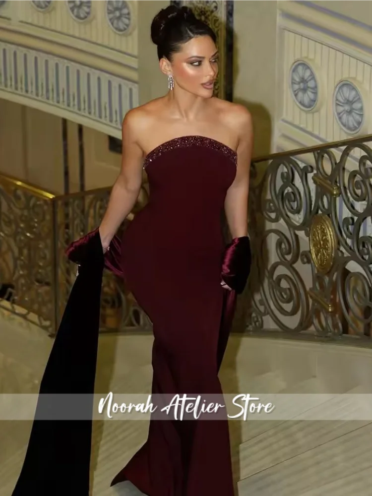 Customized Wine Red Beaded Strapless Prom Dresses With Train Elegant Mermaid Floor-Length Evening Dresses Party Dresses
Customized Wine Red Beaded Strapless Prom Dresses With Train Elegant Mermaid Floor-Length Evening Dresses Party Dresses