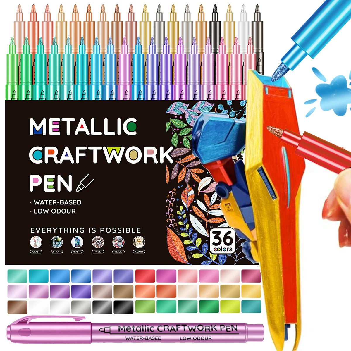 36pcs Metallic Paint Markers Acrylic Paint Pens for Wood Canvas Stone Rock Painting Glass Ceramic Surfaces DIY Crafts
36pcs Metallic Paint Markers Acrylic Paint Pens for Wood Canvas Stone Rock Painting Glass Ceramic Surfaces DIY Crafts