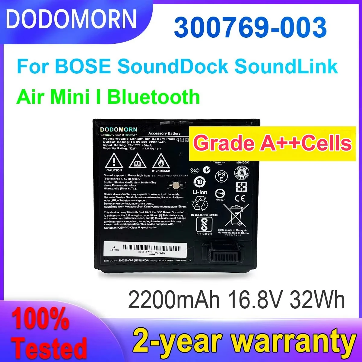 300769-003 Battery for Bose SoundDock D03 SoundLink Air Replacement 300769-001/002/004 300770-001 4ICR19/66 350160-1100 Battery
300769-003 Battery for Bose SoundDock D03 SoundLink Air Replacement 300769-001/002/004 300770-001 4ICR19/66 350160-1100 Battery