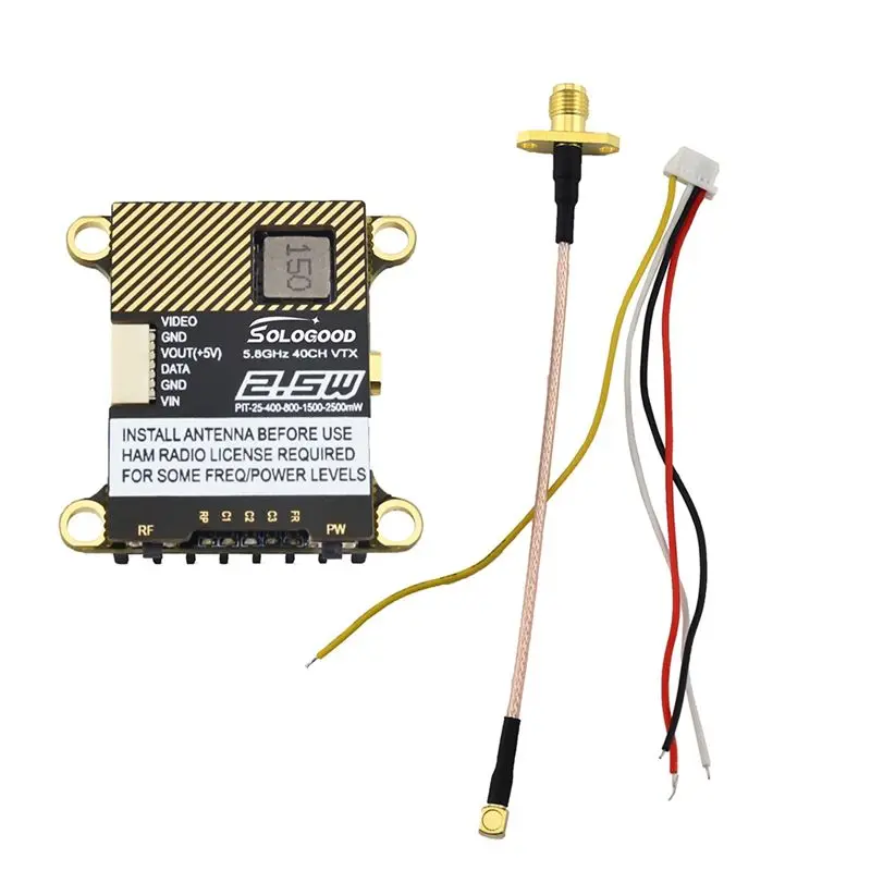 Sologood 5.8G 2.5W 40CH VTX 0-25-400-800-1500-2500МВт NTSC/PAL для RC FPV дронов для фристайла, дальних полетов и гонок, FPV-моделей
Sologood 5.8G 2.5W 40CH VTX 0-25-400-800-1500-2500МВт NTSC/PAL для RC FPV дронов для фристайла, дальних полетов и гонок, FPV-моделей
