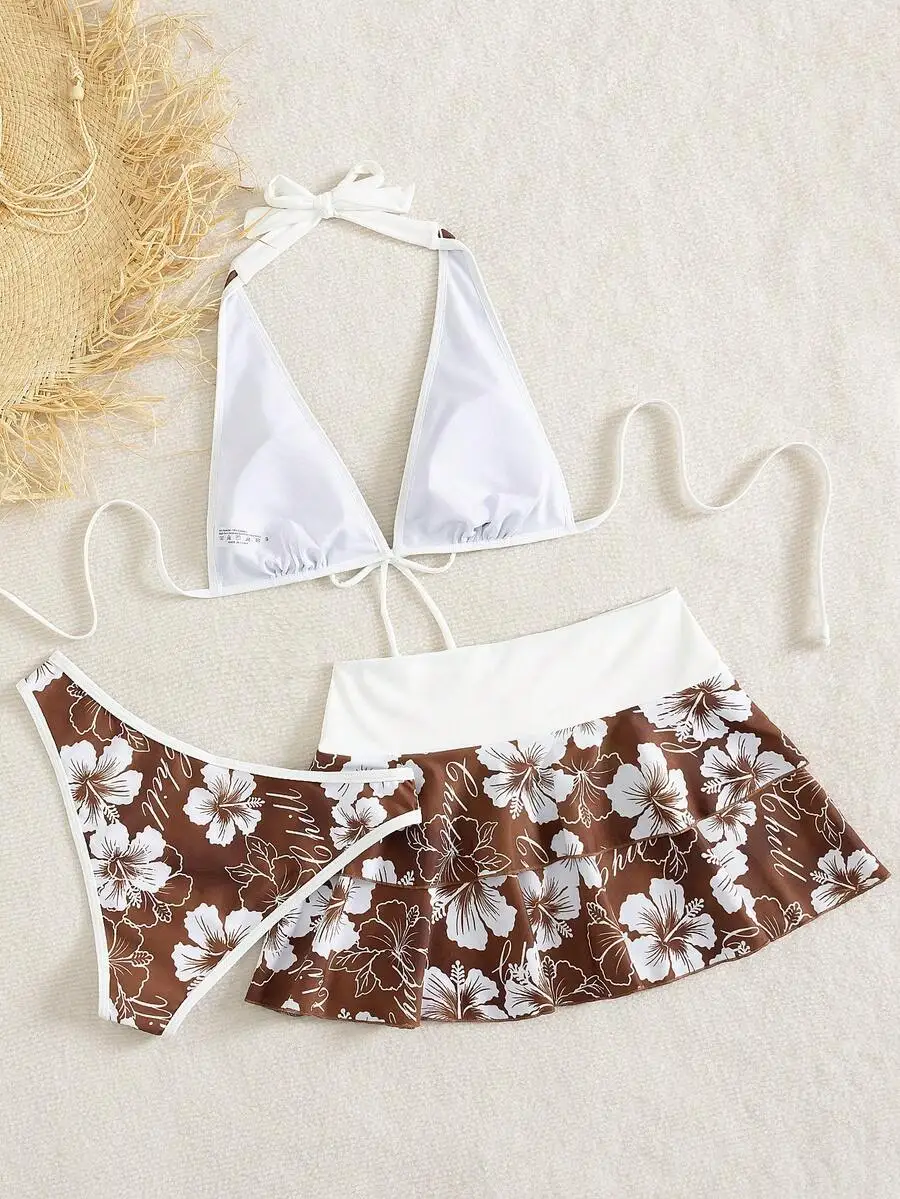 Womens Halter Triangle Bikini With Floral Skirt Cover Up 3 Piece Beach Set
Womens Halter Triangle Bikini With Floral Skirt Cover Up 3 Piece Beach Set