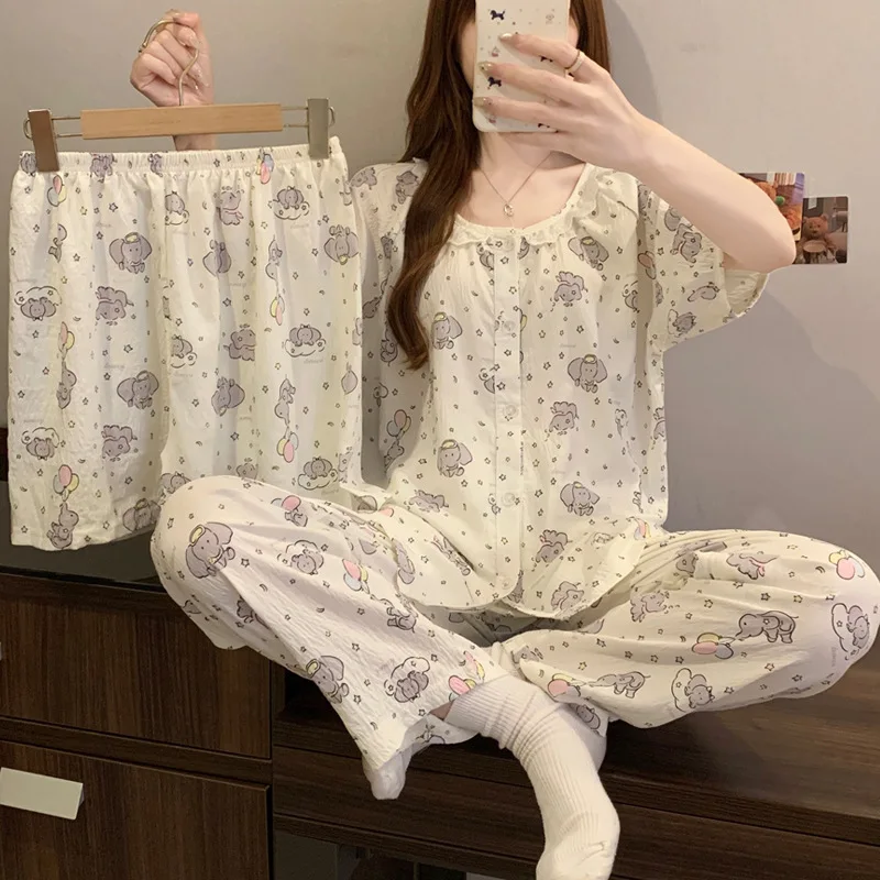 Summer New Ladies Three-Piece Japanese Lace Cute Pajamas Girls Cartoon Clouds Cotton Students Short-Sleeved Pajamas Homewear
Summer New Ladies Three-Piece Japanese Lace Cute Pajamas Girls Cartoon Clouds Cotton Students Short-Sleeved Pajamas Homewear