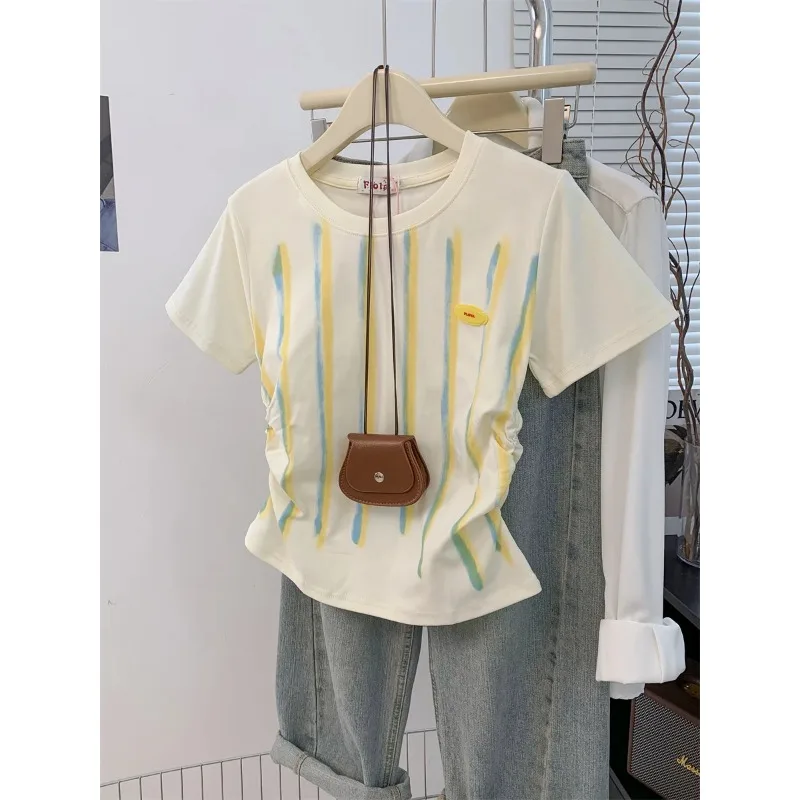 Women's Graffiti Striped Print T-Shirt Short Sleeve Ruched Casual Slim Fit Summer Top
Women's Graffiti Striped Print T-Shirt Short Sleeve Ruched Casual Slim Fit Summer Top