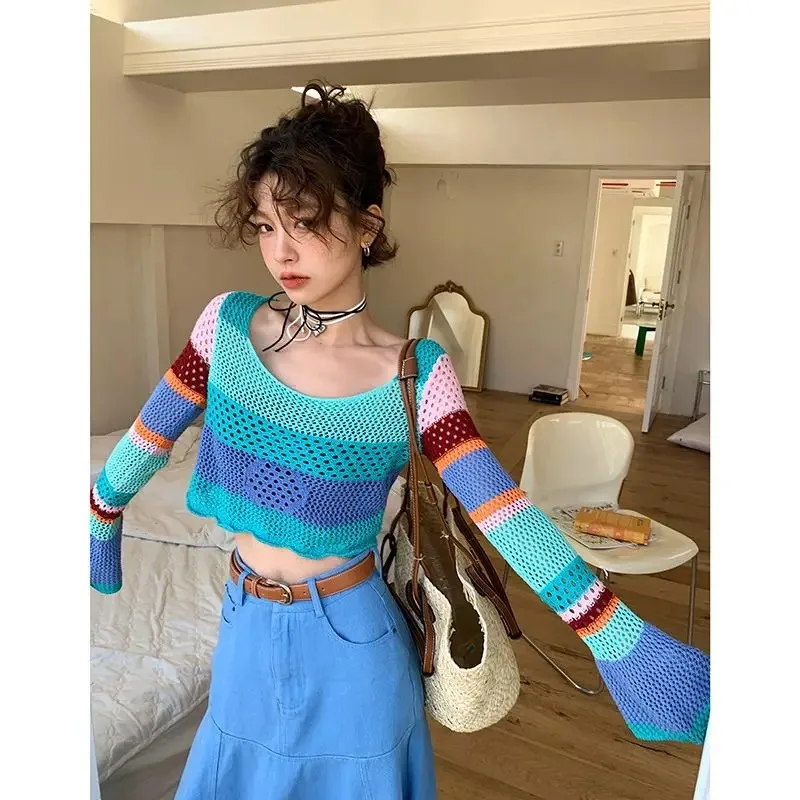 Harajuku Striped Knitwear Sweater Women Pullover Flared Sleeves Y2k Crop Tops T-shirts Streetwear Kawaii Clothing Slim Pullover
Harajuku Striped Knitwear Sweater Women Pullover Flared Sleeves Y2k Crop Tops T-shirts Streetwear Kawaii Clothing Slim Pullover