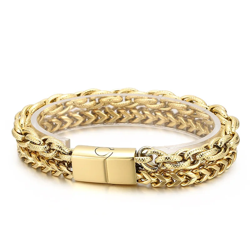 13mm Heavy Punk Gold Color Charm Double Layer Bracelet Men Women Hiphop Retro Black Stainless Steel Wave Chain Bangle Jewelry
13mm Heavy Punk Gold Color Charm Double Layer Bracelet Men Women Hiphop Retro Black Stainless Steel Wave Chain Bangle Jewelry