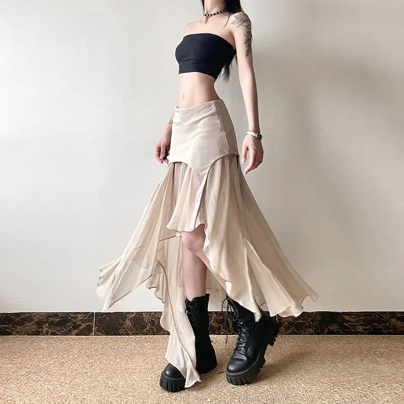 Chic Mesh Splicing Asymmetrical Skirt For Women In Summer New Style Yamamoto High Waist Hip A-Line Skirt Versatile Midi Skirt
Chic Mesh Splicing Asymmetrical Skirt For Women In Summer New Style Yamamoto High Waist Hip A-Line Skirt Versatile Midi Skirt