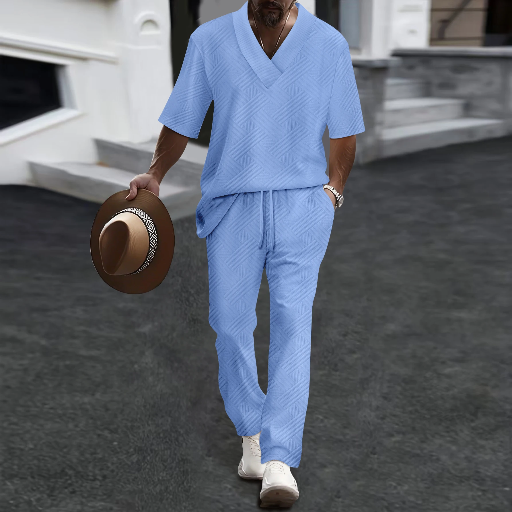 Men's Resort-style Mature Casual Two-piece Set: Light Gray Textured Short-sleeve Shirt + Elastic Waist Trousers
Men's Resort-style Mature Casual Two-piece Set: Light Gray Textured Short-sleeve Shirt + Elastic Waist Trousers