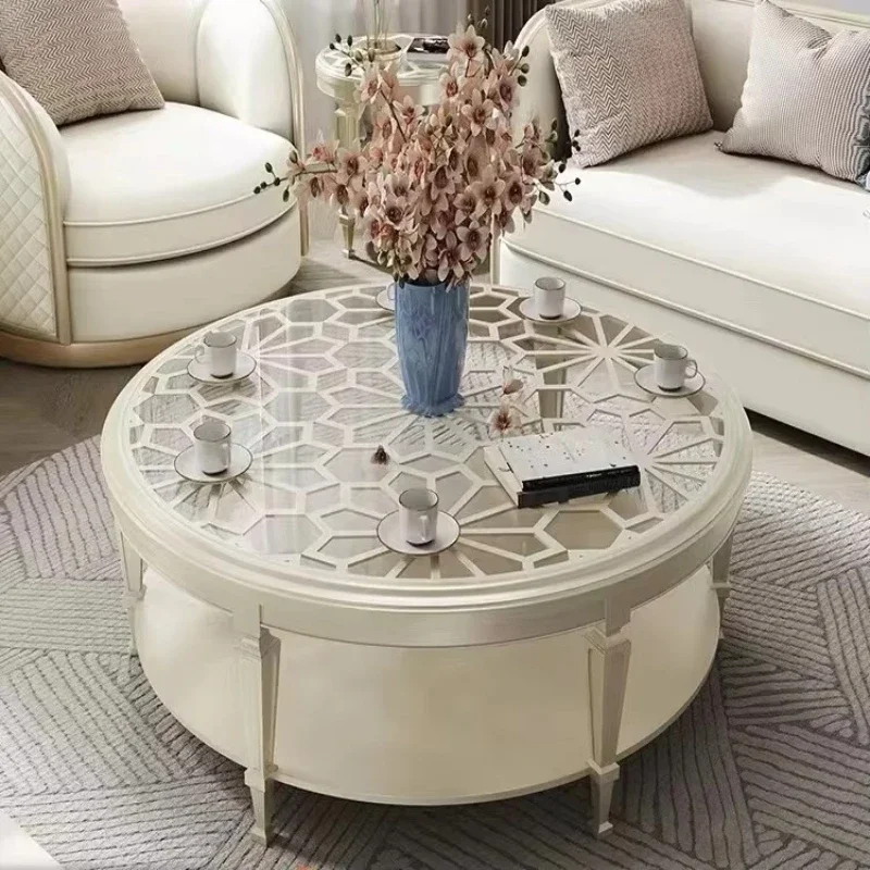 American light luxury solid wood coffee table living room modern simple round glass creative sofa side table combination
American light luxury solid wood coffee table living room modern simple round glass creative sofa side table combination