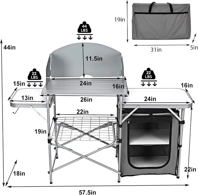 Folding Grill Table with 26'' Tabletop and Detachable Windscreen, Aluminum Portable Camp Cook Station Carry Bag (Grey)
Folding Grill Table with 26'' Tabletop and Detachable Windscreen, Aluminum Portable Camp Cook Station Carry Bag (Grey)