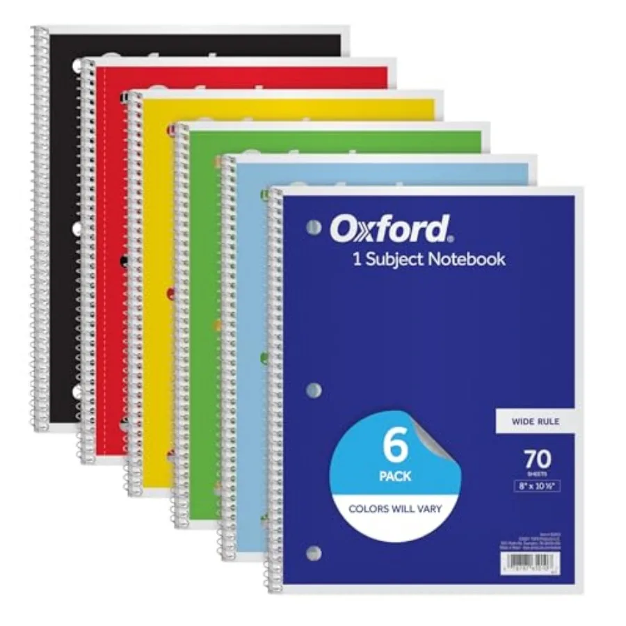 Spiral Notebook, 6 Pack, 1 Subject, Wide Ruled Paper, Notebooks for School, 8 x 10.5 Inches, 70 Sheets, Assorted Colors, Back t
Spiral Notebook, 6 Pack, 1 Subject, Wide Ruled Paper, Notebooks for School, 8 x 10.5 Inches, 70 Sheets, Assorted Colors, Back t