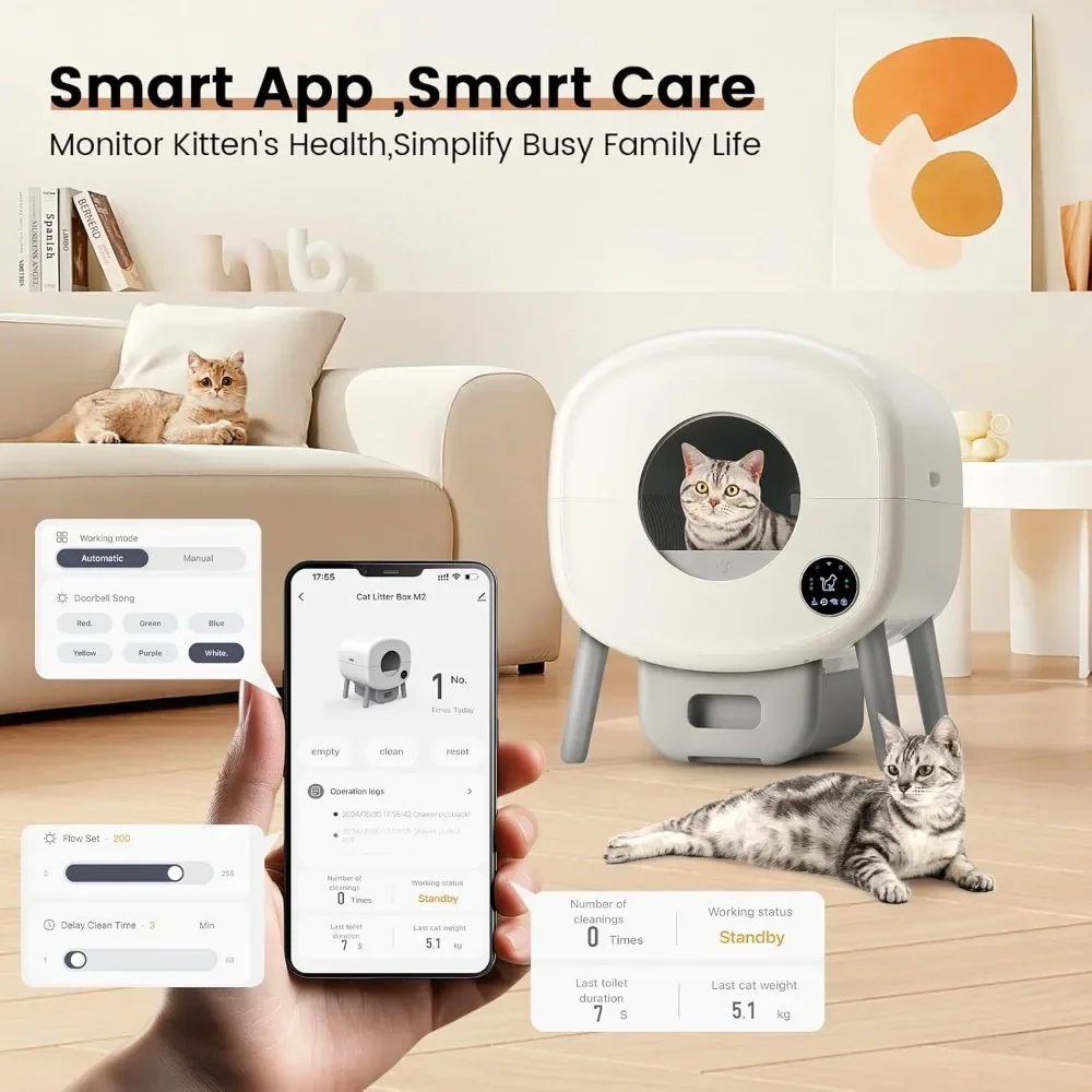 Automatic Cat Litter Box, Self Cleaning Large Capacity for Multi-Cats with APP Control & Safety Shield
Automatic Cat Litter Box, Self Cleaning Large Capacity for Multi-Cats with APP Control & Safety Shield