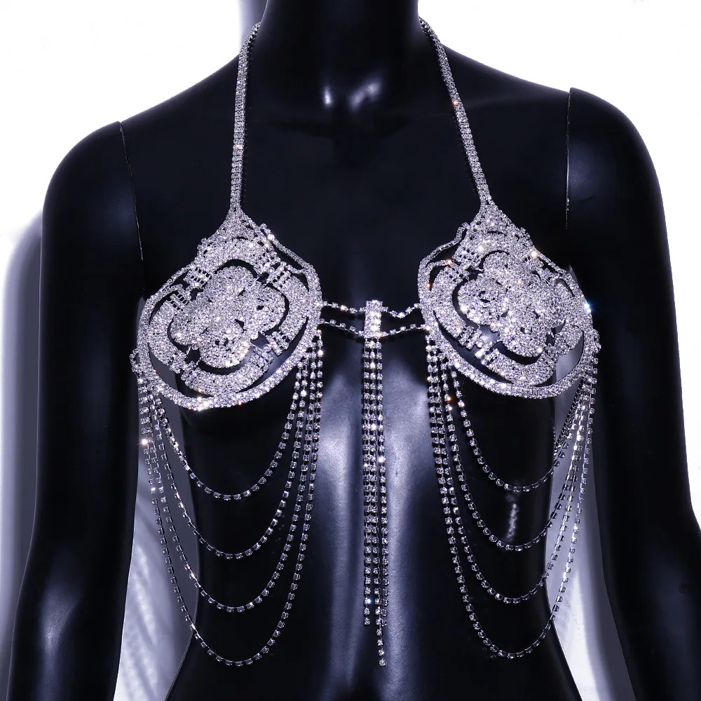 Luxury Rhinestone Chest Chain Bikini Crop Top Cover Women Flower Diamonds Necklace Jewelry Sexy Camis Tops Night Club Body Chain
Luxury Rhinestone Chest Chain Bikini Crop Top Cover Women Flower Diamonds Necklace Jewelry Sexy Camis Tops Night Club Body Chain