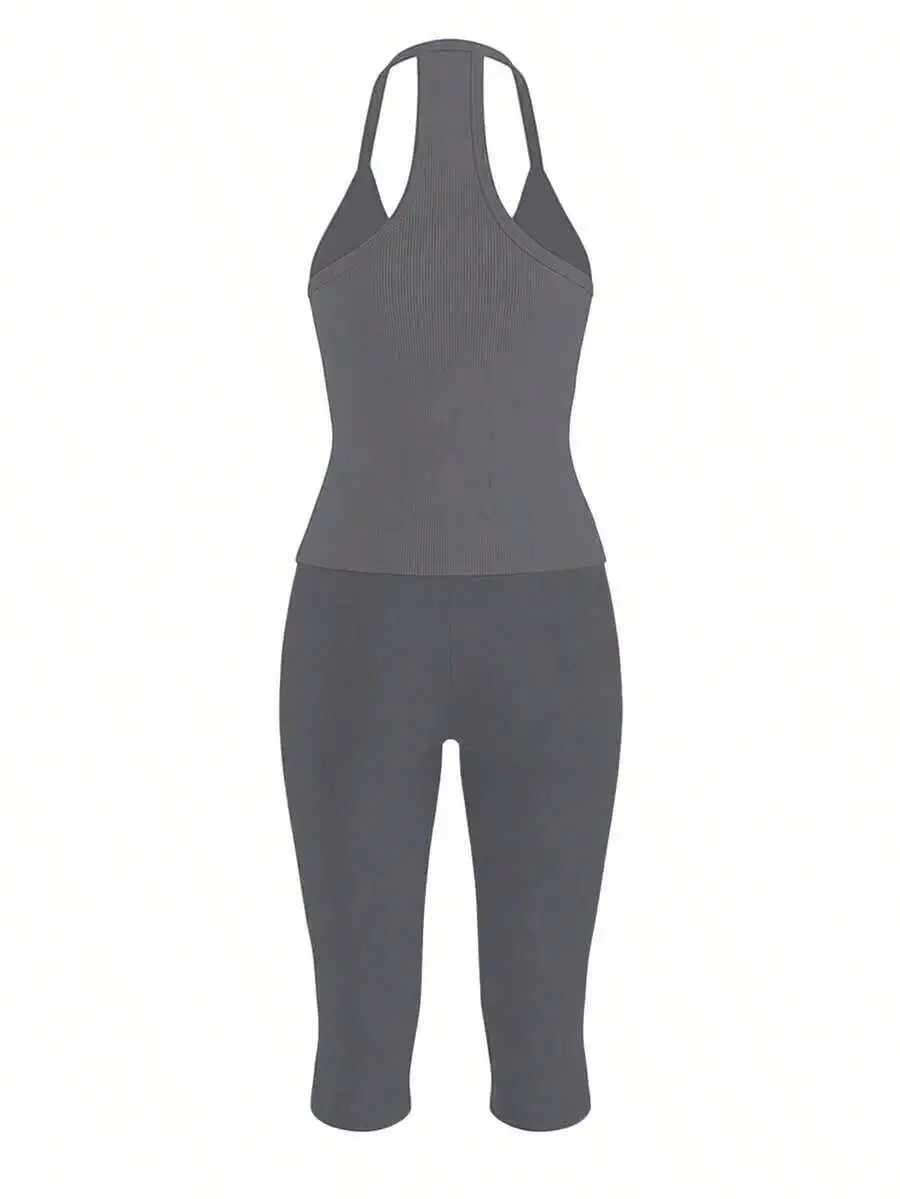 Womens V-Neck Knit Camisole And Capri Pants Set Solid Color Summer Outfit
Womens V-Neck Knit Camisole And Capri Pants Set Solid Color Summer Outfit