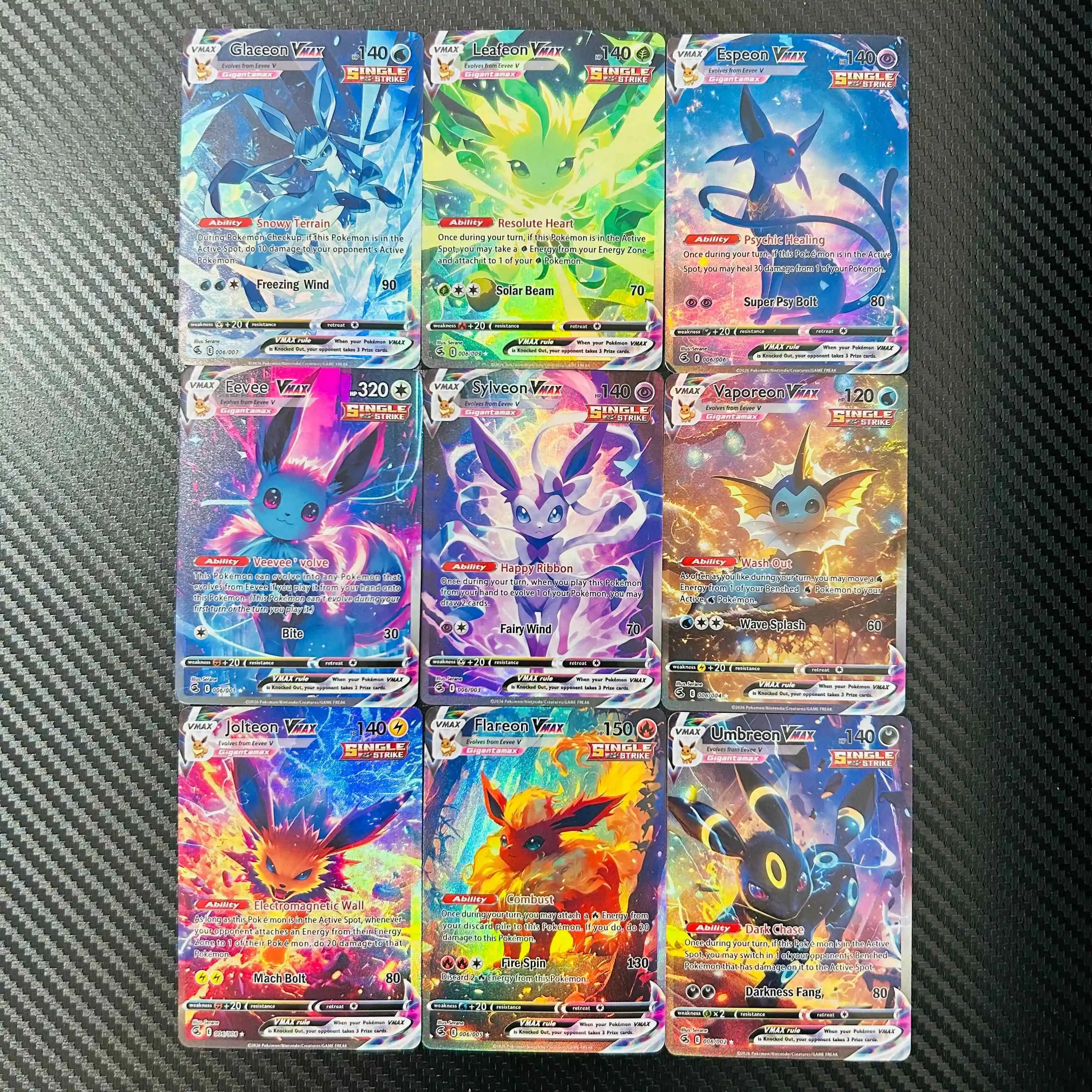 DIY Pokemon Eeveelutions Eevee & 8 Evolutions 9pcs Holographic Texture EN Version Vmax Full Art Anime Collection Card
DIY Pokemon Eeveelutions Eevee & 8 Evolutions 9pcs Holographic Texture EN Version Vmax Full Art Anime Collection Card