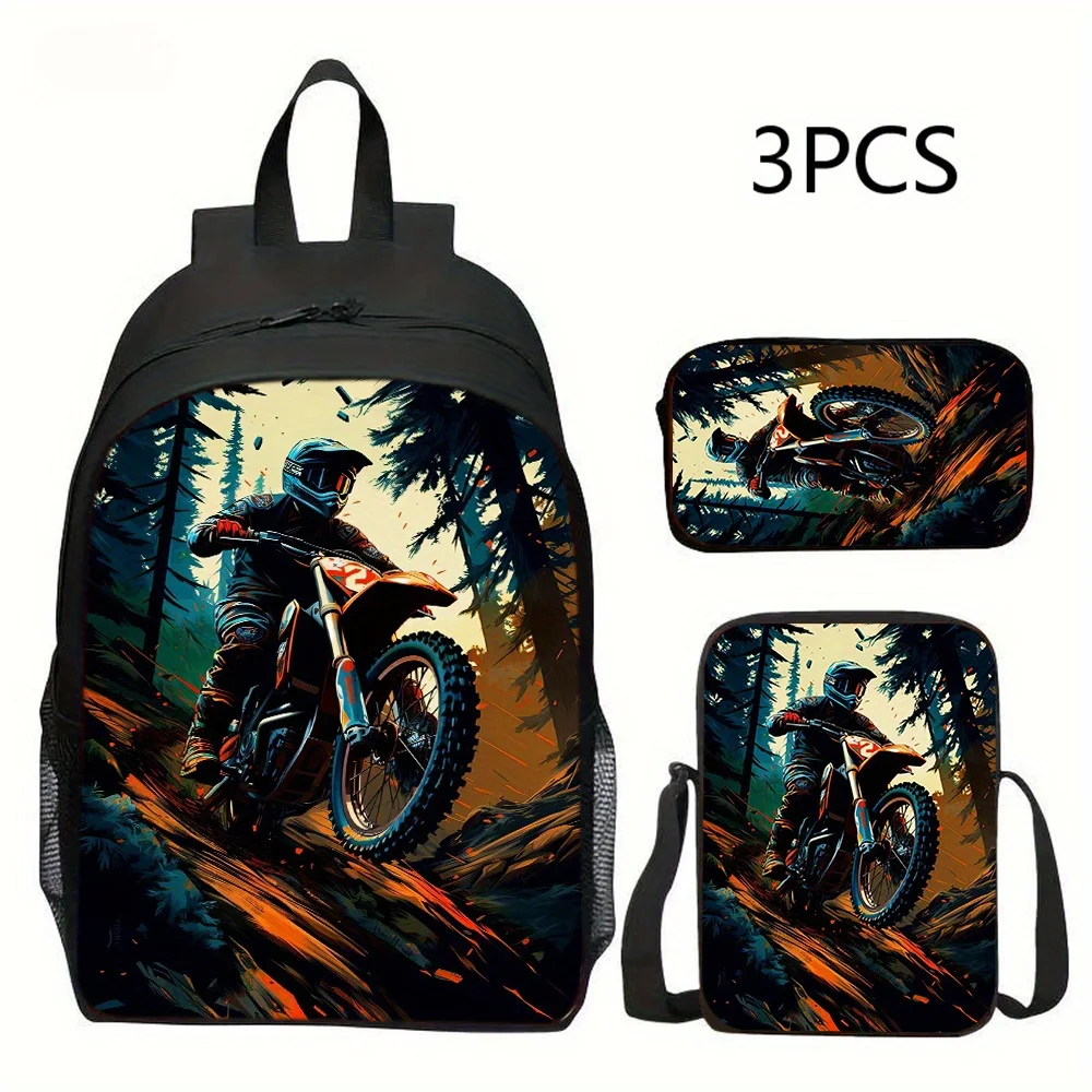 3pcs Backpack Set with Motocross Design - Durable Polyester, Black with Red & White Graphic, Includes Shoulder Bag, Crossbody Ba
3pcs Backpack Set with Motocross Design - Durable Polyester, Black with Red & White Graphic, Includes Shoulder Bag, Crossbody Ba