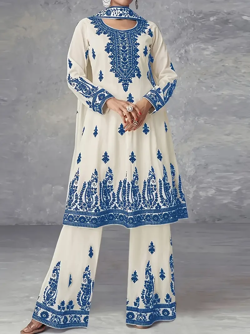 Plus size Middle East ethnic style leisure waist belt printed set top pants
Plus size Middle East ethnic style leisure waist belt printed set top pants