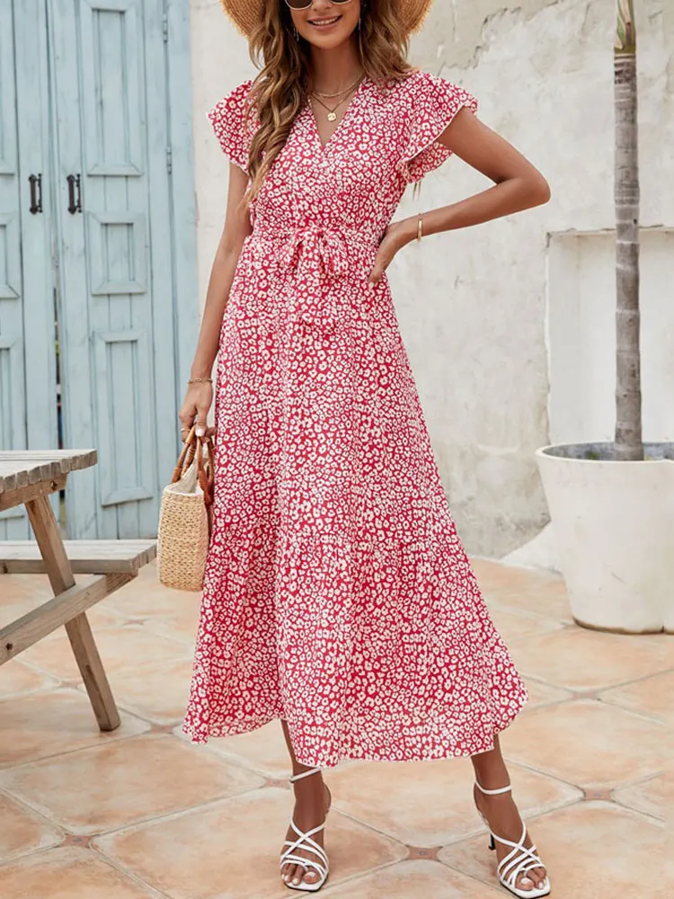 Summer Bohemian Long Dress Women V Neck A Line Flower Floral Dresses Female Short Sleeve Elegant Lace Up Party Maxi Dress
Summer Bohemian Long Dress Women V Neck A Line Flower Floral Dresses Female Short Sleeve Elegant Lace Up Party Maxi Dress