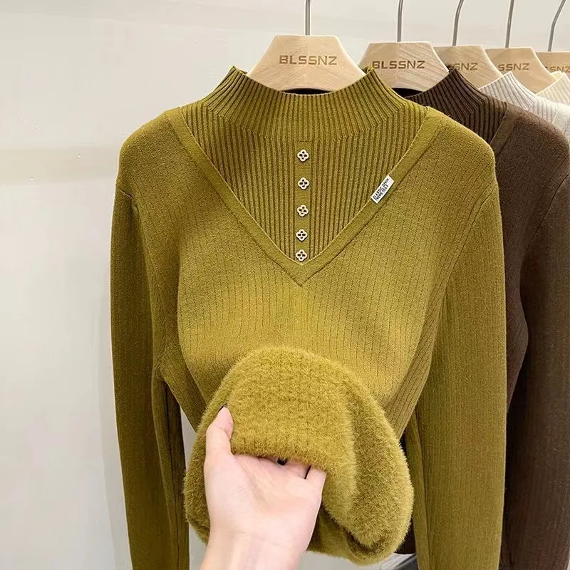 Fashion Semi-turtleneck High-end Integrated Fleece Sweater Women's Inner Knitted Sweater Imitation Mink Fleece Bottoming Shirt 2
Fashion Semi-turtleneck High-end Integrated Fleece Sweater Women's Inner Knitted Sweater Imitation Mink Fleece Bottoming Shirt 2
