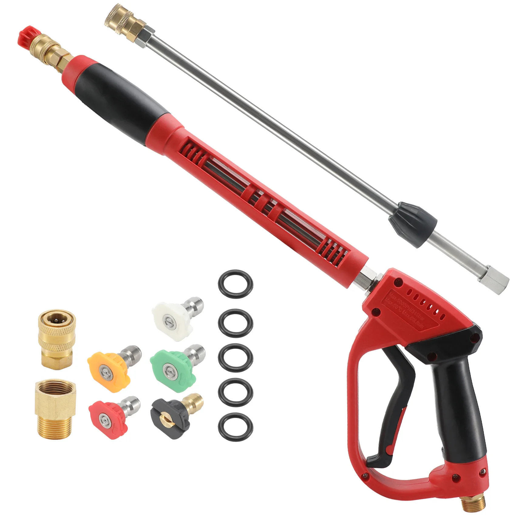 High pressure 5000PSI ceramic spool 3-in-1 car wash water pipe cleaning tool with 5-color nozzle adapter
High pressure 5000PSI ceramic spool 3-in-1 car wash water pipe cleaning tool with 5-color nozzle adapter