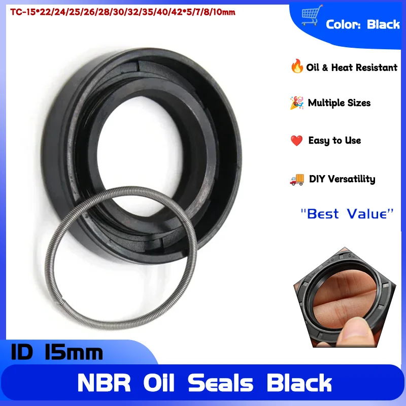 TC-15*22/24/25/26/28/30/32/35/40/42*5/7/8/10mm Nitrile Rubber Shaft Double Lip Oil Seals NBR Oil Seal ID 15mm 2/5pcs 
TC-15*22/24/25/26/28/30/32/35/40/42*5/7/8/10mm Nitrile Rubber Shaft Double Lip Oil Seals NBR Oil Seal ID 15mm 2/5pcs