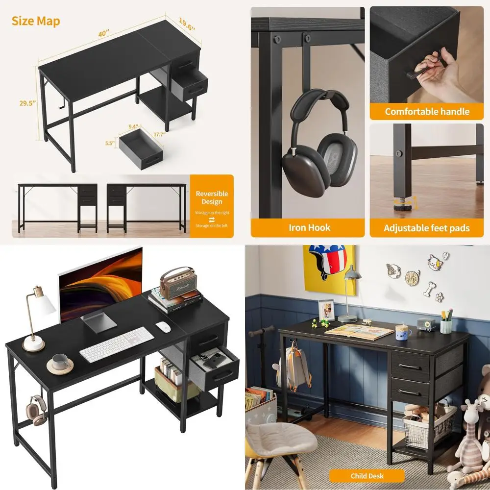 40-Inch Double Drawer Home Office Desk with Storage, Sleek Black Finish
40-Inch Double Drawer Home Office Desk with Storage, Sleek Black Finish