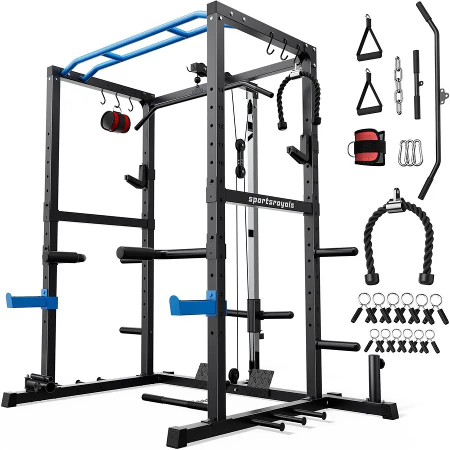 Squat Rack, LAT Power Cage, Power Rack MultiFunction with Pulley System and Training Attachments for Home Gym
Squat Rack, LAT Power Cage, Power Rack MultiFunction with Pulley System and Training Attachments for Home Gym