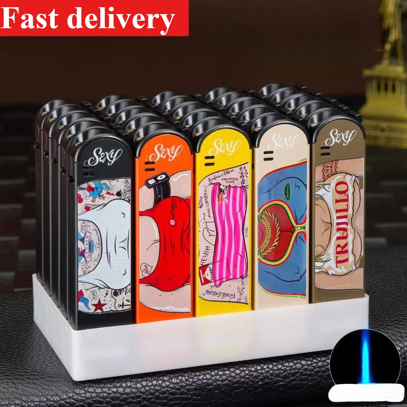 25PC Metal Windproof Straight Flashing Blue Flame Lighter Wholesale Durable Inflatable Personality High Value New Lighter
25PC Metal Windproof Straight Flashing Blue Flame Lighter Wholesale Durable Inflatable Personality High Value New Lighter