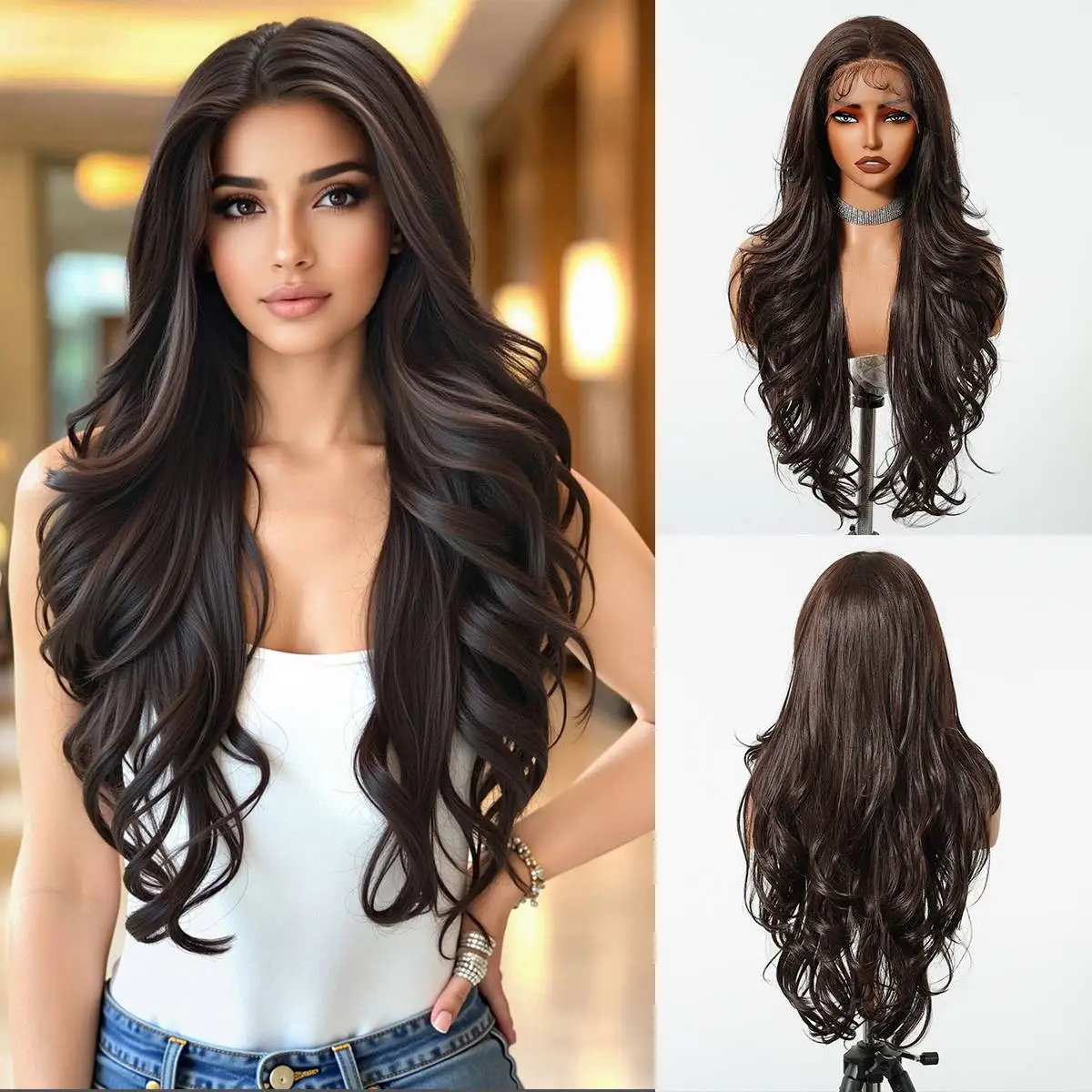 Chocolate Brown Long Layered Wavy 4x4 Lace Closure Synthetic Wig for Women HD Transparent Lace Glueless Curly Wave Ready to Wear Wigs
Chocolate Brown Long Layered Wavy 4x4 Lace Closure Synthetic Wig for Women HD Transparent Lace Glueless Curly Wave Ready to Wear Wigs