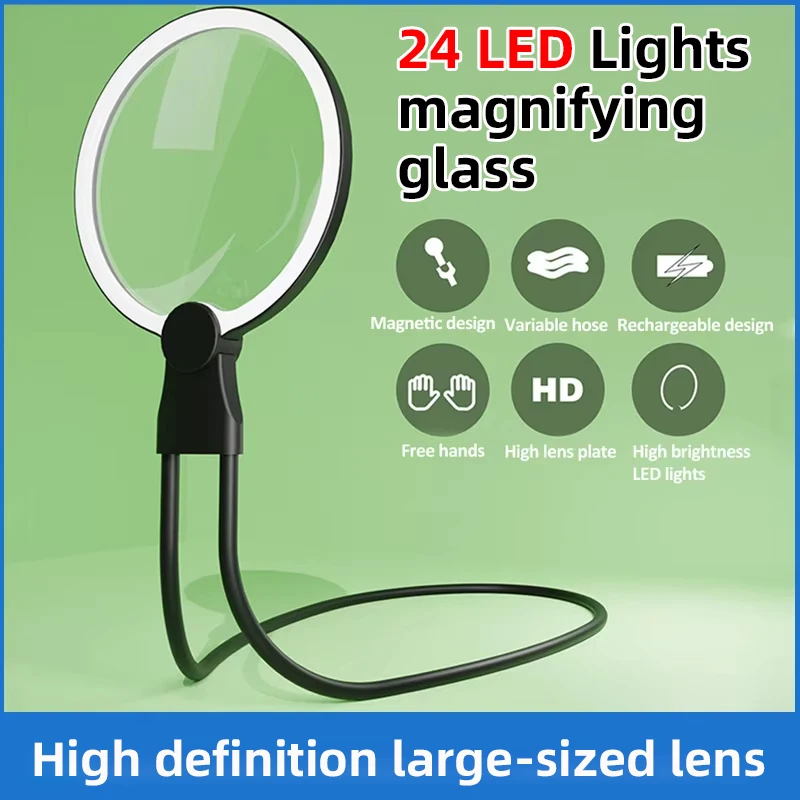 Hands Free Magnifying Glass with 24 Led Lights Rechargeable Adjustable Neck Wear Magnifier For Seniors Reading Sewing Jewels
Hands Free Magnifying Glass with 24 Led Lights Rechargeable Adjustable Neck Wear Magnifier For Seniors Reading Sewing Jewels