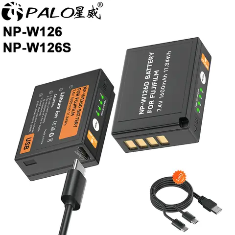 PALO Batteria USB NP-W126S NP-W126 per Fujifilm Fuji X100F X-PRO1 X-PRO2 X-A1 X-A2 X-A3 X-A10 X-E1 X-E2 X-E2S X-E3 X-M1 X-T1/T2/T10