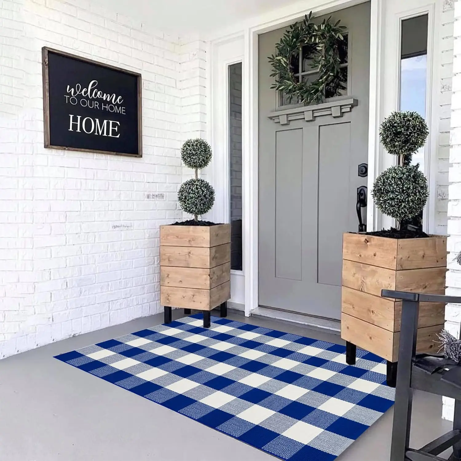 Cotton Buffalo Plaid Rug, 3' x 5' Blue White Outdoor Rug Front Door Decorative Mat, Washable Doormat Hand-Woven Foldable Area
Cotton Buffalo Plaid Rug, 3' x 5' Blue White Outdoor Rug Front Door Decorative Mat, Washable Doormat Hand-Woven Foldable Area