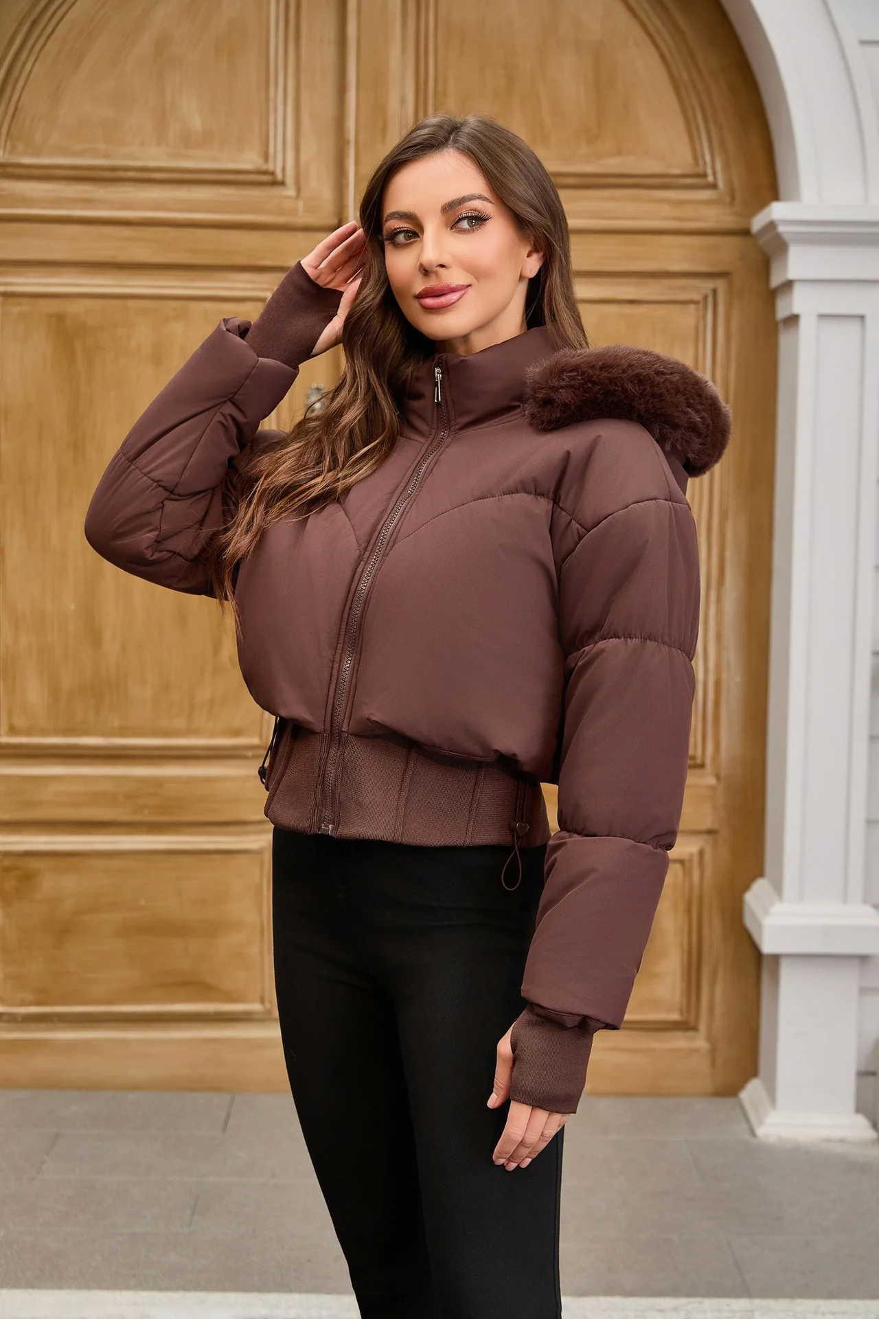 Women Puffer Jacket Winter Fashion Fur Collar Hooded Thick Warm Cotton Jacket Lady Casual Cinched Waist Crop Down Coat Parka
Women Puffer Jacket Winter Fashion Fur Collar Hooded Thick Warm Cotton Jacket Lady Casual Cinched Waist Crop Down Coat Parka