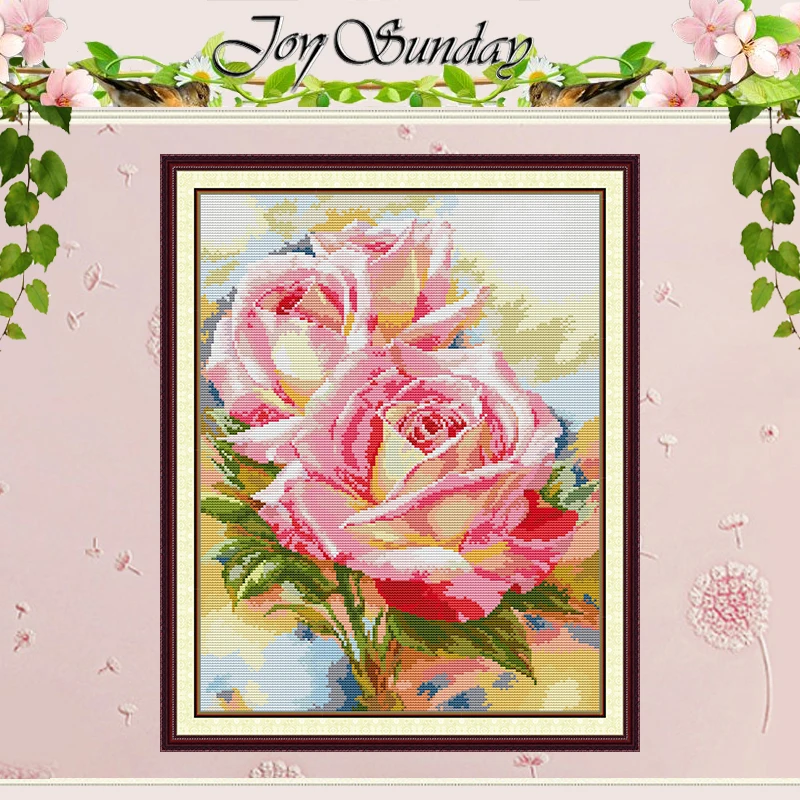 Two Pink Roses Patterns Counted Cross Stitch Set DIY 11CT 14CT 16CT Stamped DMC Cross-stitch Kit Embroidery Needlework Crafts