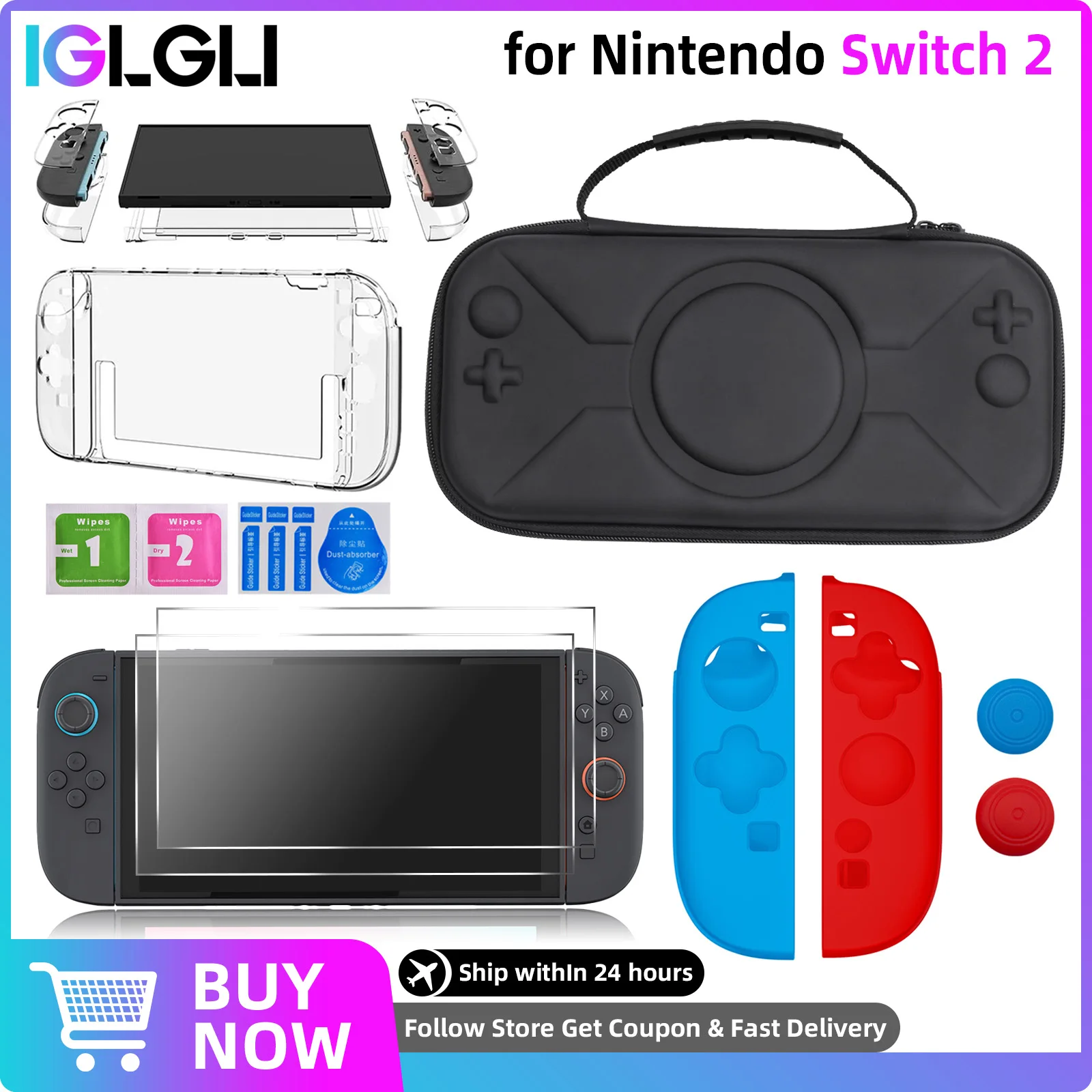 for Nintendo Switch 2 Carrying Case 5-IN-1 Accessories Kit Protective Cover Grip Storage Bag Case Tempered Glass Joystick Cap
for Nintendo Switch 2 Carrying Case 5-IN-1 Accessories Kit Protective Cover Grip Storage Bag Case Tempered Glass Joystick Cap