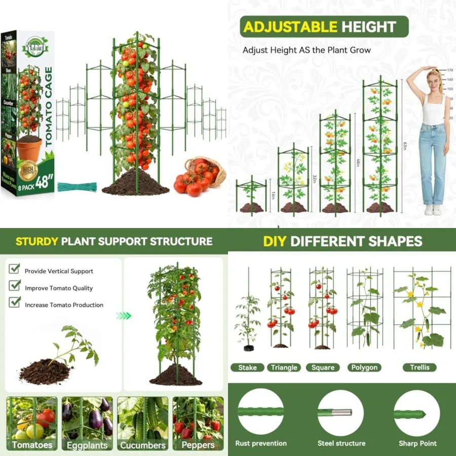 Tomato Cages for Garden, Up to 4FT Adjustable Tomato Cage, Garden Stakes Tomatoe Trellis for Pots, Tomatoes Plant Support for R
Tomato Cages for Garden, Up to 4FT Adjustable Tomato Cage, Garden Stakes Tomatoe Trellis for Pots, Tomatoes Plant Support for R