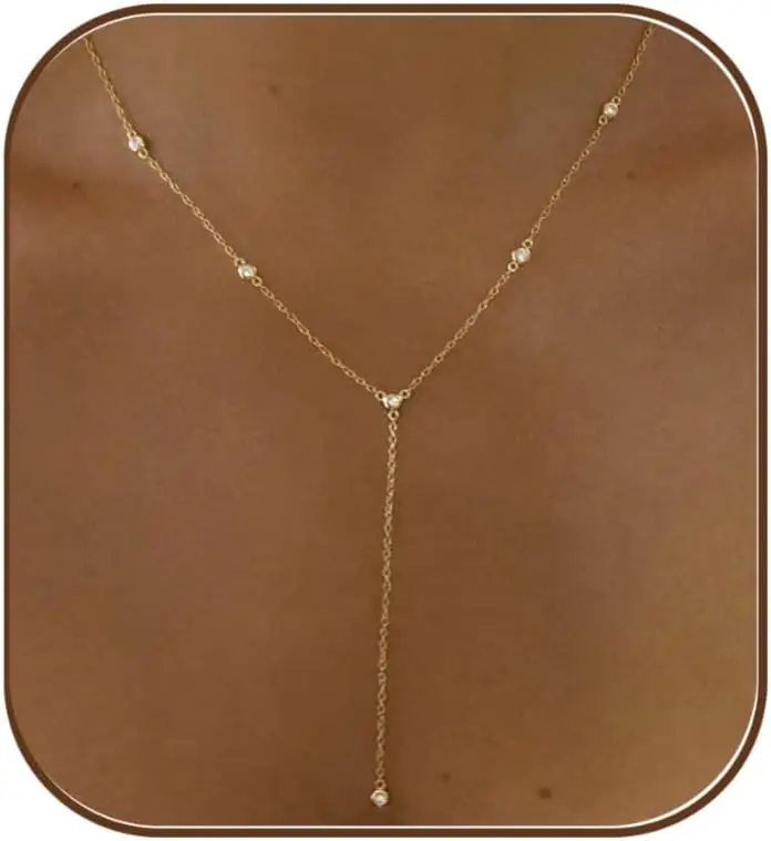 Dainty Gold Lariat Necklace for Women, Trendy Long Chain Choker, Elegant 14k Gold Plated Fashion Jewelry Gift
Dainty Gold Lariat Necklace for Women, Trendy Long Chain Choker, Elegant 14k Gold Plated Fashion Jewelry Gift