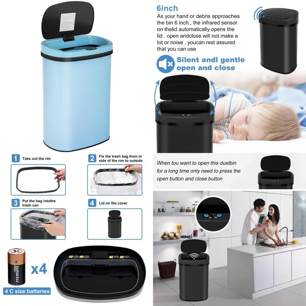 Automatic Touch-Free Motion Sensor Trash Can - 13 Gallon Stainless Steel Kitchen Garbage Bin with Anti-Fingerprint Technology
Automatic Touch-Free Motion Sensor Trash Can - 13 Gallon Stainless Steel Kitchen Garbage Bin with Anti-Fingerprint Technology