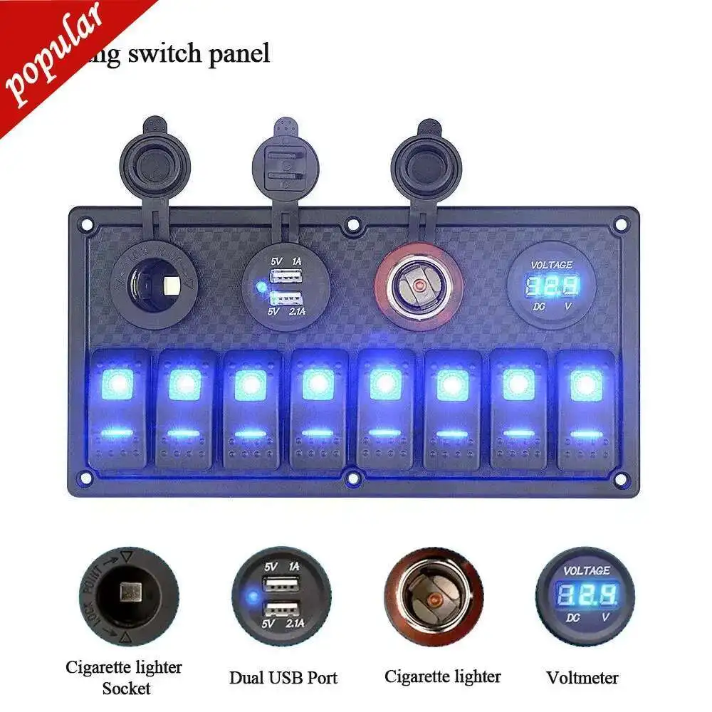 8 Gang Rocker Switch Panel Car Boat Voltmeter Cigarette Lighter Socket Dual USB Charging Ports Breakers for 12-24V Ship RV
8 Gang Rocker Switch Panel Car Boat Voltmeter Cigarette Lighter Socket Dual USB Charging Ports Breakers for 12-24V Ship RV