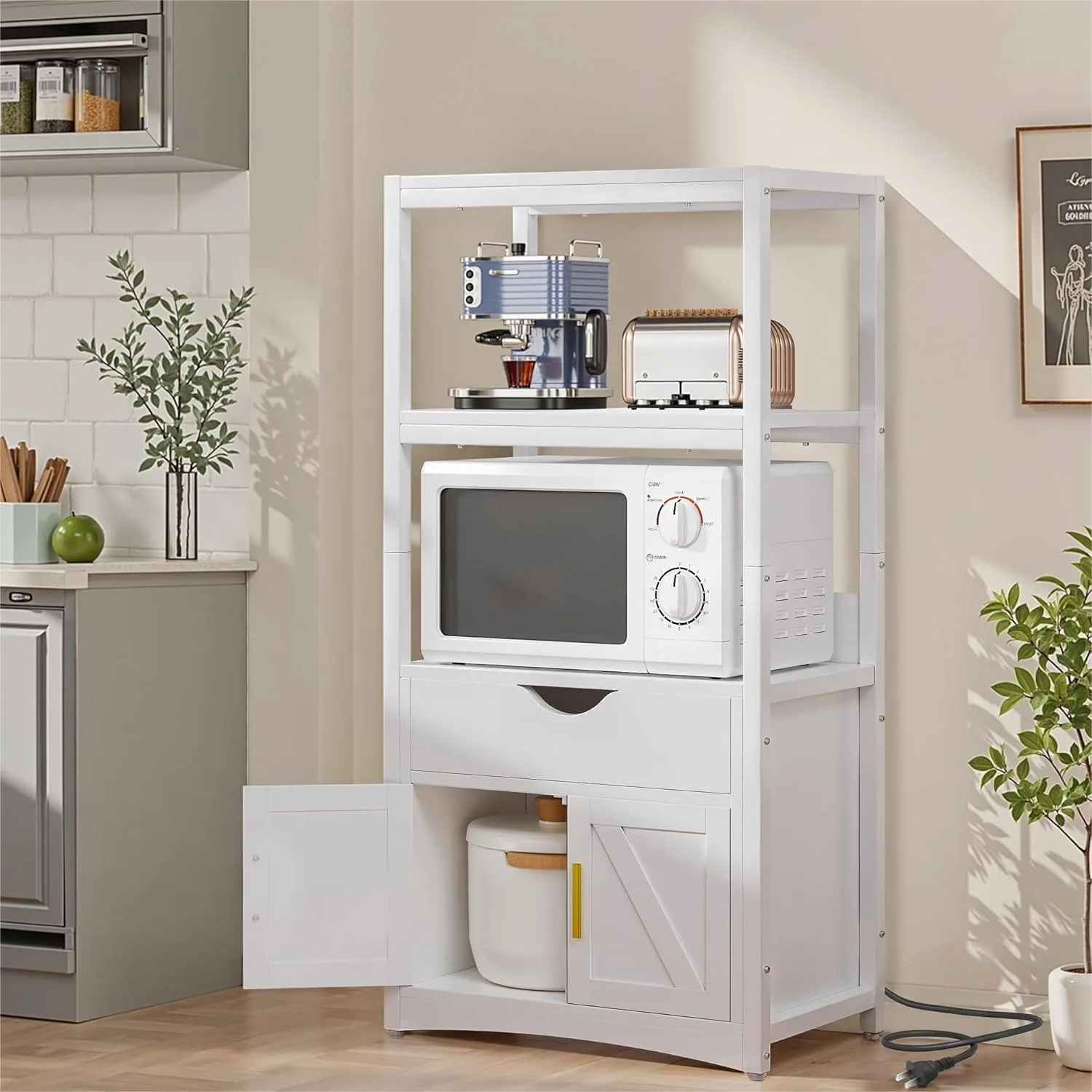 Freestanding Kitchen Pantry Cabinet, 2-Tier Storage with Charging Station & Drawer, Extra Tall Wide Microwave Shelf, Farmhouse
Freestanding Kitchen Pantry Cabinet, 2-Tier Storage with Charging Station & Drawer, Extra Tall Wide Microwave Shelf, Farmhouse